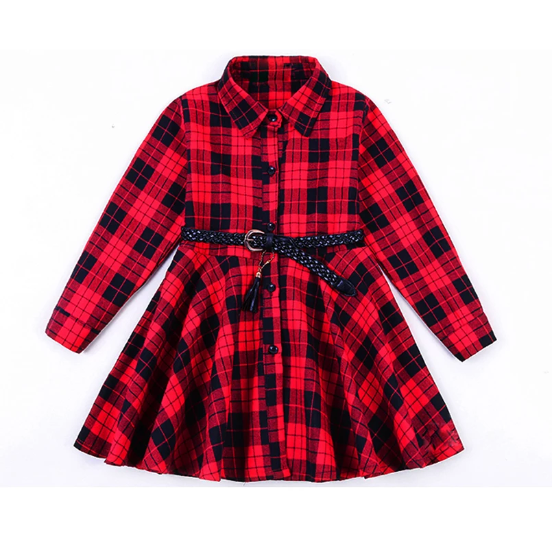 

Child Dresses for Girls Preppy Clothes Casual Kids Vestido Student Shirt Dress Children Clothing Infant Plaid Dress Sashes 4T-14
