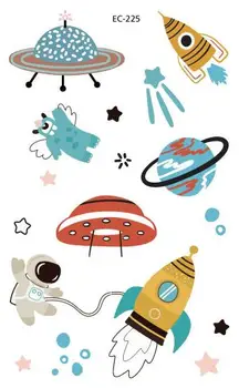 

Waterproof Temporary Fake Tatoo Kids Tattoo Sticker Space Rocket Satellite Alien Tatouage Flash Tatto Tattoos For Child Boy Girl