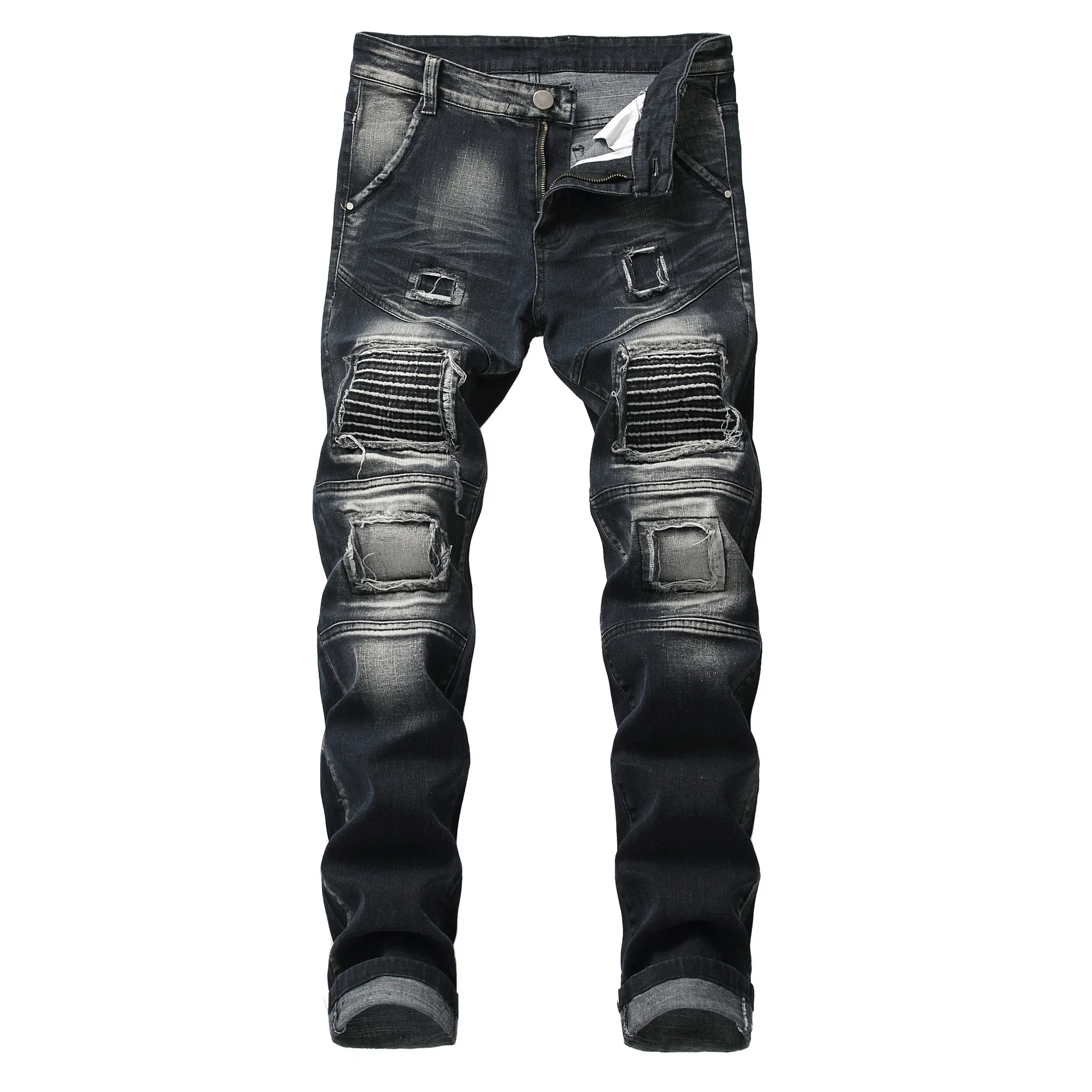 

Men's Slim Stretching Holes Jeans Men's Embroidered Jeans Men