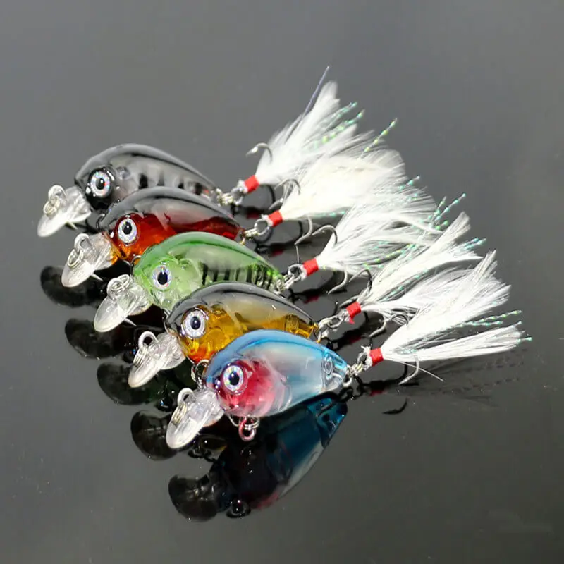 

5pcs 4g/4.5cm Plastic Fishing Lure Baits Hard Crastal Rock Minnow Crank baits Top Water Floating Feather Treble Hooks Tackle