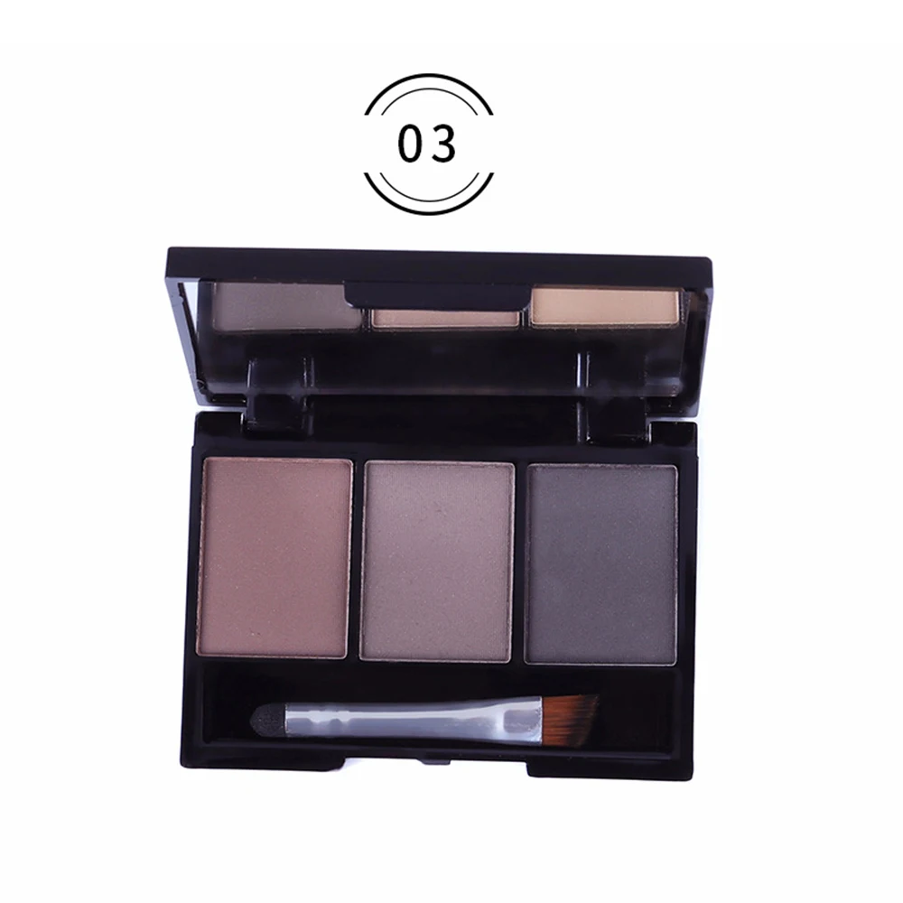 3 Color Eyebrow Powder Palette Lasting Waterproof Brown Black Eye Brow Enhancer with Brush Mirror Portable Cosmetic Makeup TSLM2 - Цвет: 03