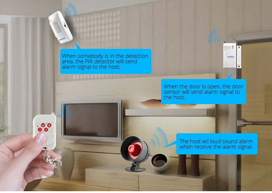 Sistema de Alarme Conexão do Sensor Segurança em Casa Kerui Sirene Instalação Simples Infravermelho Controle Remoto Conjunto Proteção 8 Cheap Kits de sistema de alarme
