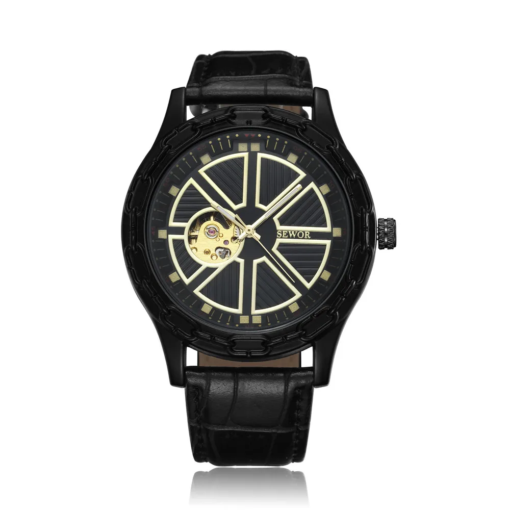 

SEWOR New Number Design Bezel Black Golden Mens Watches Top Brand Luxury Montre Homme Clock Men Automatic Skeleton Watch