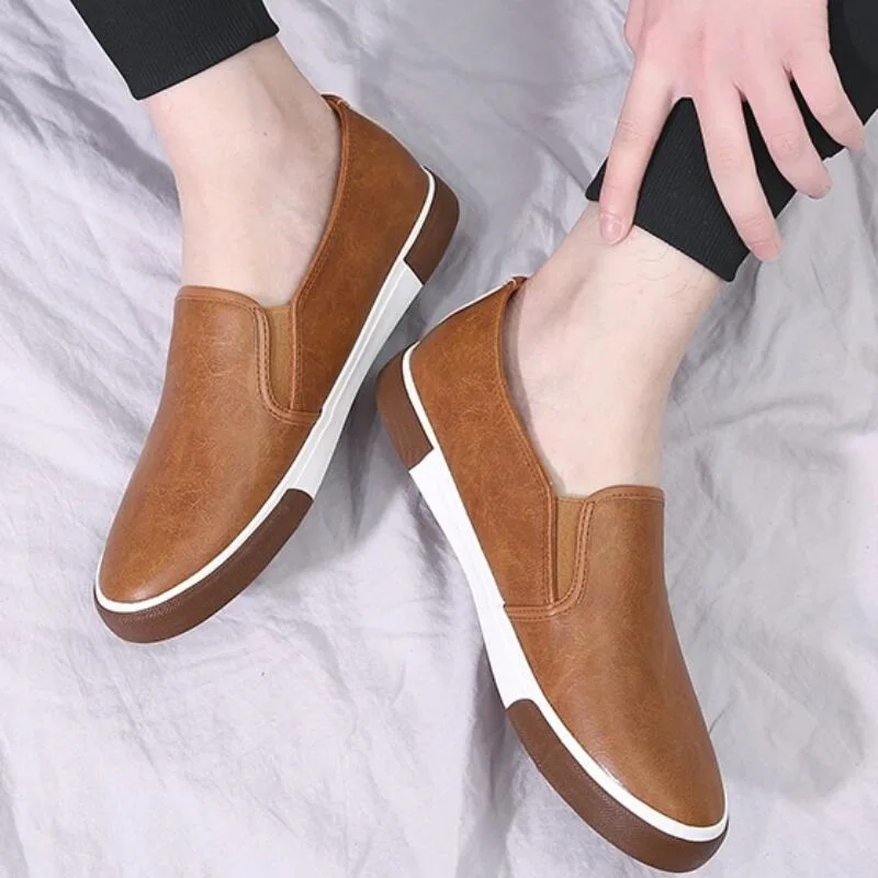 Appartements Plat white Black En Casual Cuir Mocassins Printemps Chaussures Respirant khaki Glissent Hommes Mode Sneakers Vulcanisé Blanc Sur Rétro q8wHTaZ