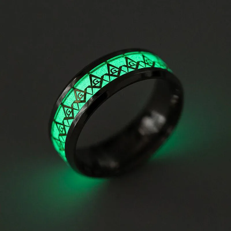 New Glow In The Dark 8mm Masonic Silver Gold Color Stainless Steel Men ...