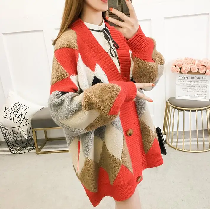 Autumn Winter Thick Knitted Cardigans Coat Women Fashion Long Sleeve Poncho Sweater Womans Crochet Cardigan