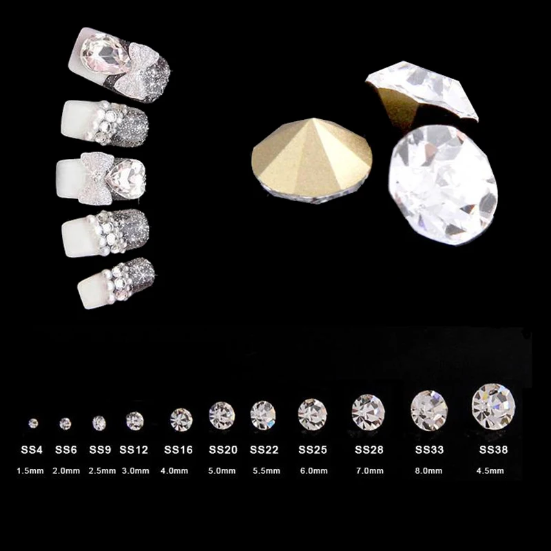 

Mtssii Glitter Rhinestones 3D Nail Art Decoration Sharp Bottom Crystal Nail Decoration DIY Manicure Accessories Multi-size Gems