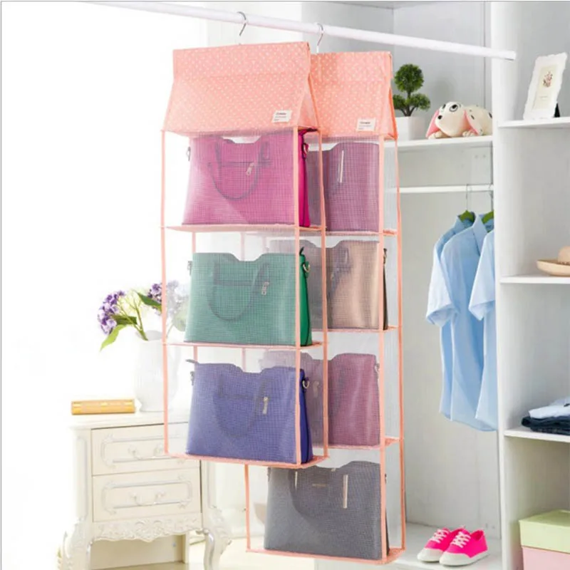 

Creative Peach Cashmere Lady Bags Dust Cover Wardrobe Storage Home Transparent Hanging Bag Dust Bag For Handbag Dustproof Supply
