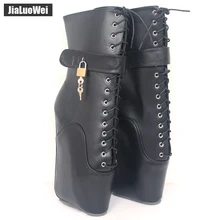 Jialuowei/Новинка, 18 см/7 дюймов, ультра высокий каблук, на каблуках необычные, на танкетке, сексуальные, фетиш, балетные сапоги, женские, со шнуровкой, Запираемые ботильоны с замками
