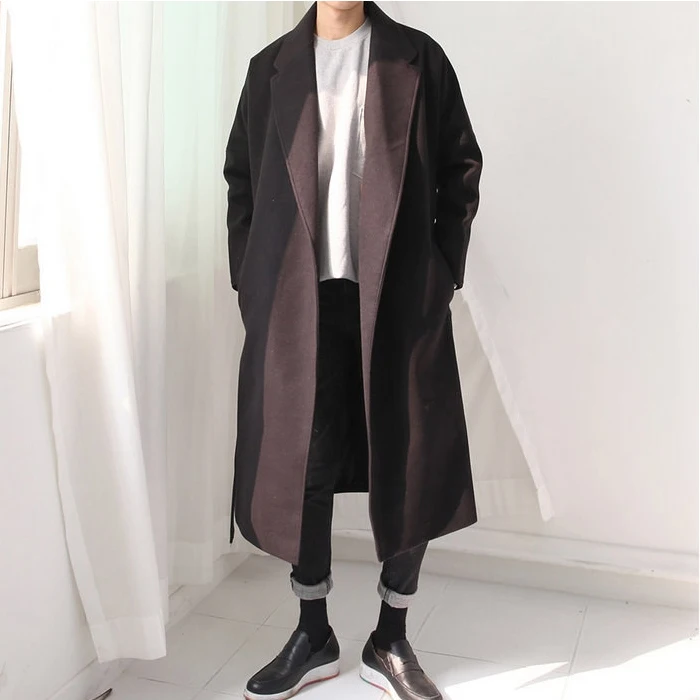 Мужская одежда осень и зима длинный дизайн шнуровка кашемировое пальто уличный Свободный Тонкий шерстяной пальто Верхняя одежда xS-3XL