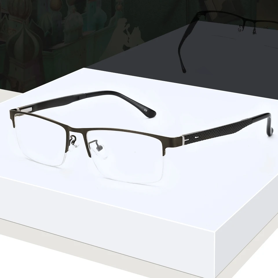 Skup ZENOTTIC Semi Rimless okulary na receptę mężczyźni Clear krótkowzroczność soczewki progresywne okulary optyczne okulary metalowa rama okulary 8036