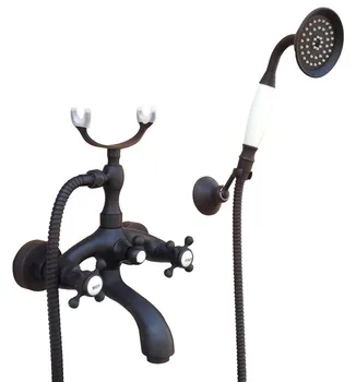 

Black Oil Rubbed Brass Double Cross Handles Wall Mounted Claw Foot Bathroom Tub Faucet Mixer Tap With Handshower mtf568