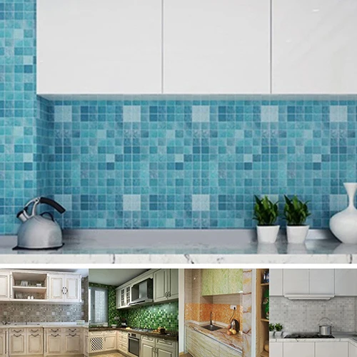 45x200cm Home Kitchen Mosaic Aluminum Foil Self-adhensive Kitchen Anti Oil Wall Sticker