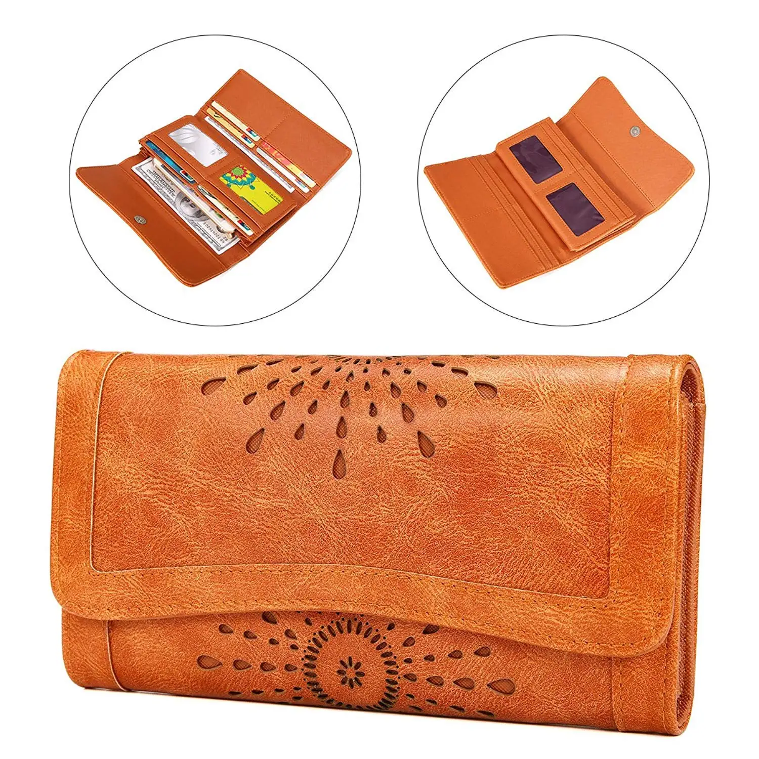 

Leather Women Wallet Fashion Clutch Purse Card Holder Ladies Hollow Out Long / Short Wallet