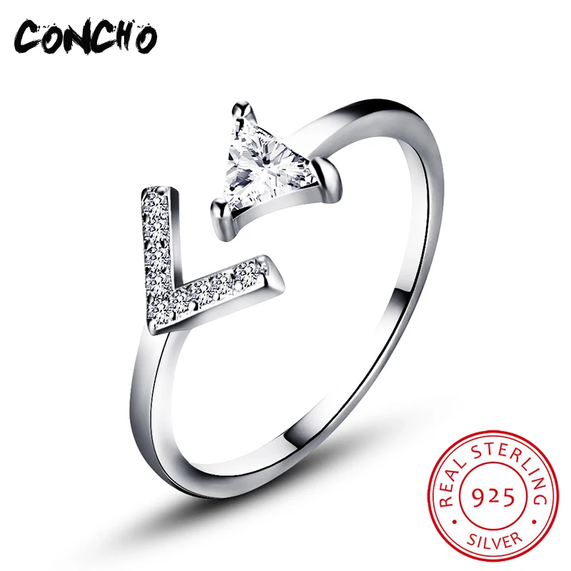 Кончо Jewelry 925 пробы серебро Треугольники открытие Циркон Кольца для Для женщин