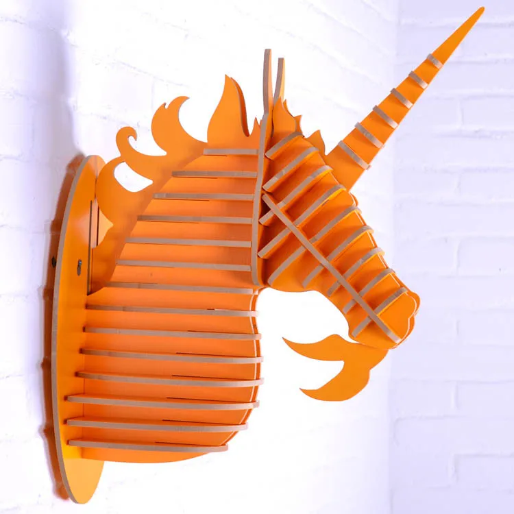 Easy assembly DIY 3D wood unicorn head art home decor,Europe fashion