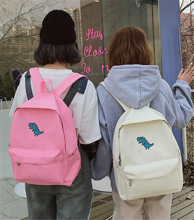 Корейские парусиновые студенческий рюкзак, школьная сумка для девочек-подростков, сумка для путешествий, Большой Вместительный милый повседневный рюкзак с принтом динозавра из мультфильма