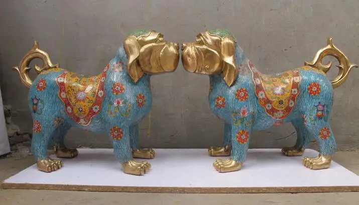 

China Regius 100% Pure Bronze Gild cloisonne Shar Pei Dog hound Animal statue