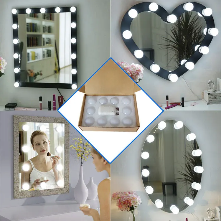 

Dual color temperature Hollywood mirror bulb dimmer headlight led cosmetic mirror bulb string USB beauty bulb