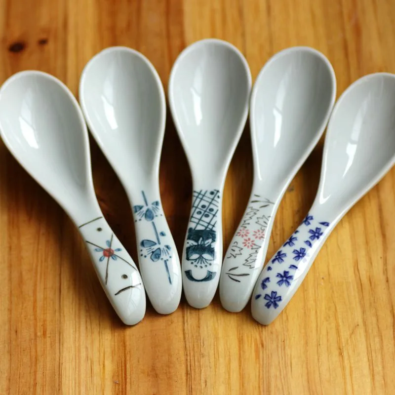 The flower of ceramic spoon ceramic tableware soup spoon retro creative