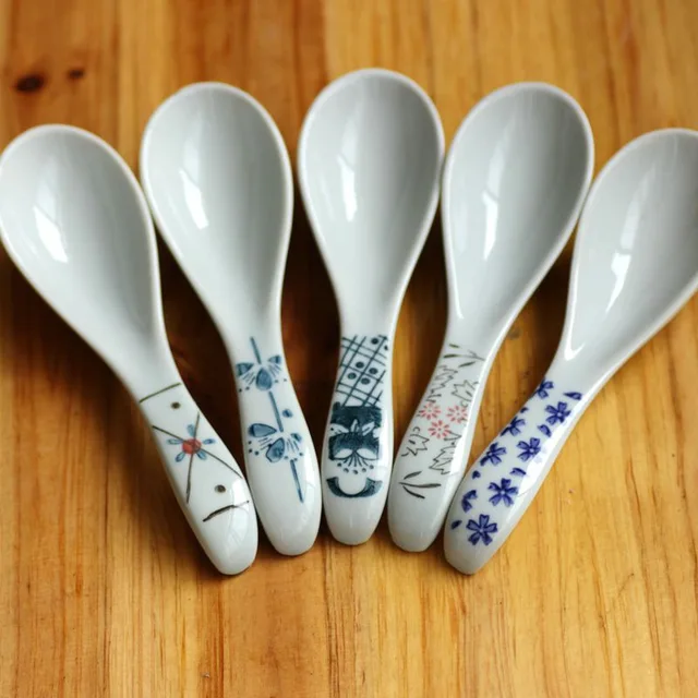 The flower of ceramic spoon ceramic tableware soup spoon retro creative