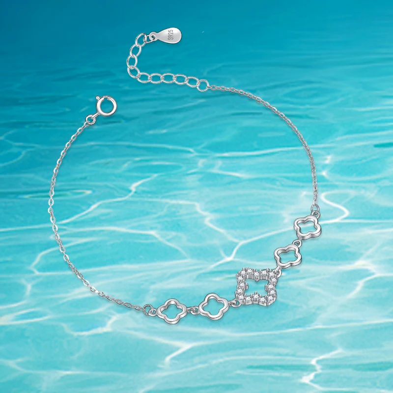 

Bracelet For Women Zircon Stones 925 sterling silver bracelets Lucky Four-leaf Clover Jewelry Free shipping and Free Gift Box