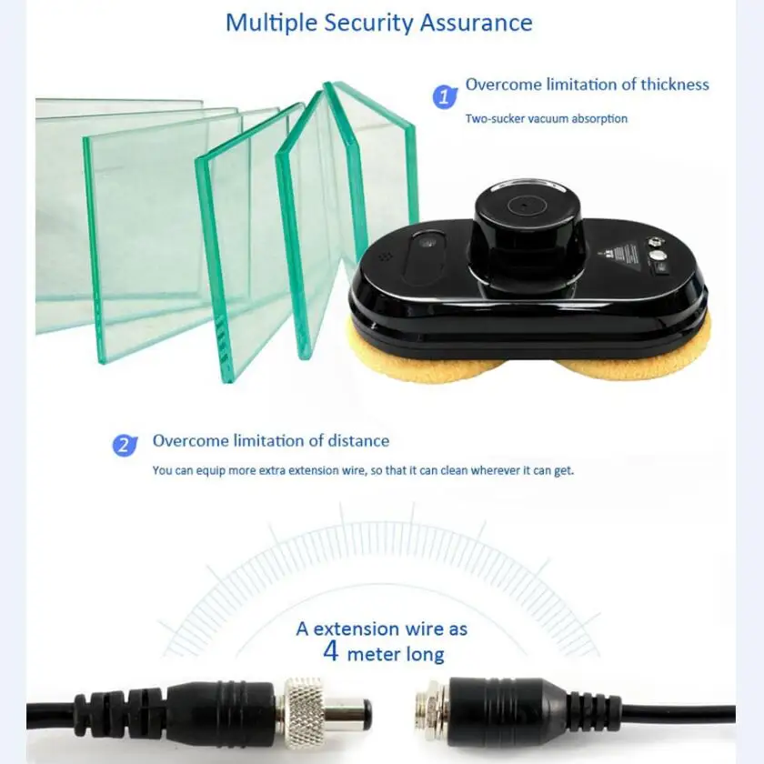 Лучший подарок для жены робот Стекло пылесос, мокрый и сушка для очистки, пульт дистанционного управления Управление, и формирующая листы для кровли 4 м удлинитель, скорость очистки 4 мин/m2