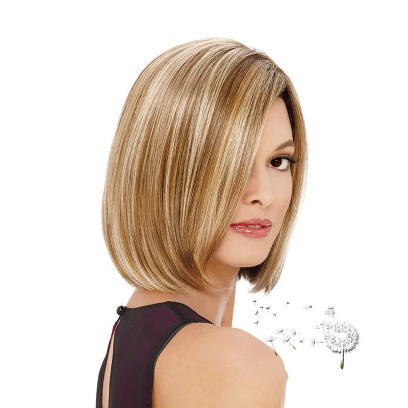 Classical Piano Color Light Brown Mix Blonde Short Bob Wig