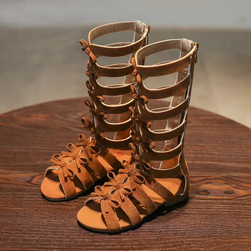 

Roman Girls Gladiator Sandals 2018 Summer Children Shoes Girls Shoes Fashion Bowtie High Top Boots Non-slip Kids Shoes For Girl