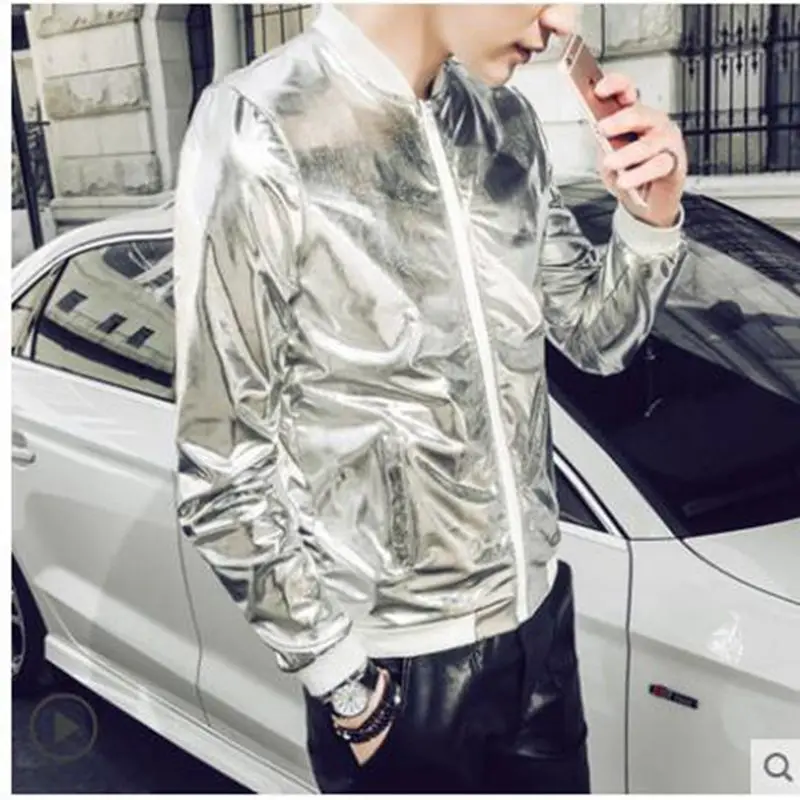 5XL Summer Men Bomber Jacket Fashion 2018 Slim Fit Sun Protection Clothing Silver Shining Jackets Mens Plus Size Stage Coats Man 5XL Summer Men Bomber Jacket Fashion 2018 Slim Fit Sun Protection Clothing Silver Shining Jackets Mens Plus Size Stage Coats Man