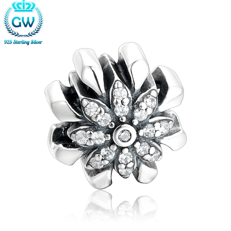 925 Sterling-Silver-Jewelry CZ Flower beads Fit European Charm Bracelet For women's New Year Christmas Gift X448-50 | Украшения и