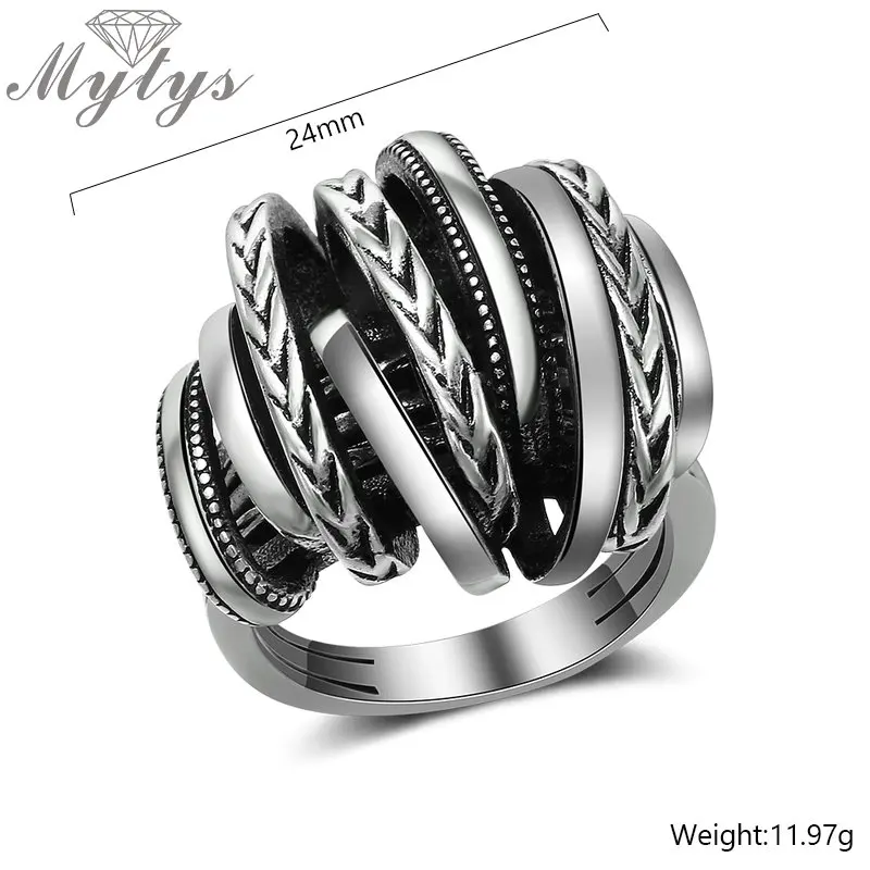 Mytys, тайское серебряное античное кольцо для женщин, Ретро дизайн, геометрический крест, кольцо в стиле панк, вечерние, модные аксессуары R2028