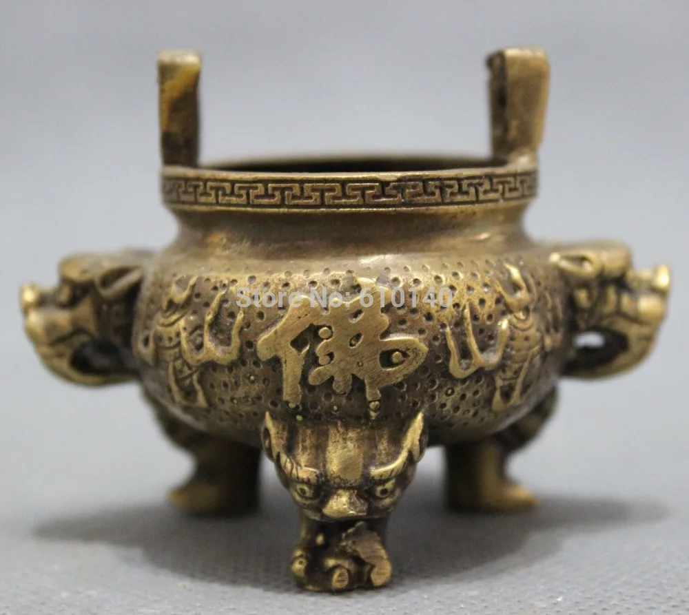 

China Bronze 8 Auspicious Symbol Statue Tibet Lion Head Incense Burner Censer