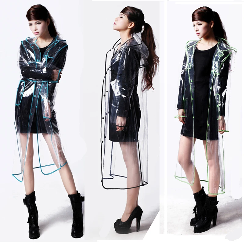 

FreeSmily FASHION WOMEN'S TRANSPARENT EVA RAINCOAT OUTDOOR TRAVEL WATERPROOF RAIN COAT