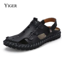 YIGER New Men Sandals Genuine Leather Man Slippers Hole shoes Men Leisure Beach Sandals and Slippers 0081