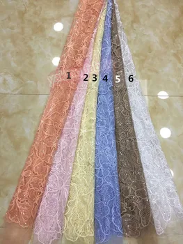 

New style French net lace fabric with glued beaded DiuDiu-42042 glitter African tulle mesh lace fabric
