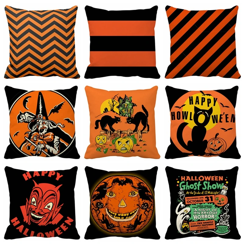 

Polyester Happy Halloween Throw Pillow Case Cushion Cover Letter Print Pillow Case Cushion Cover
