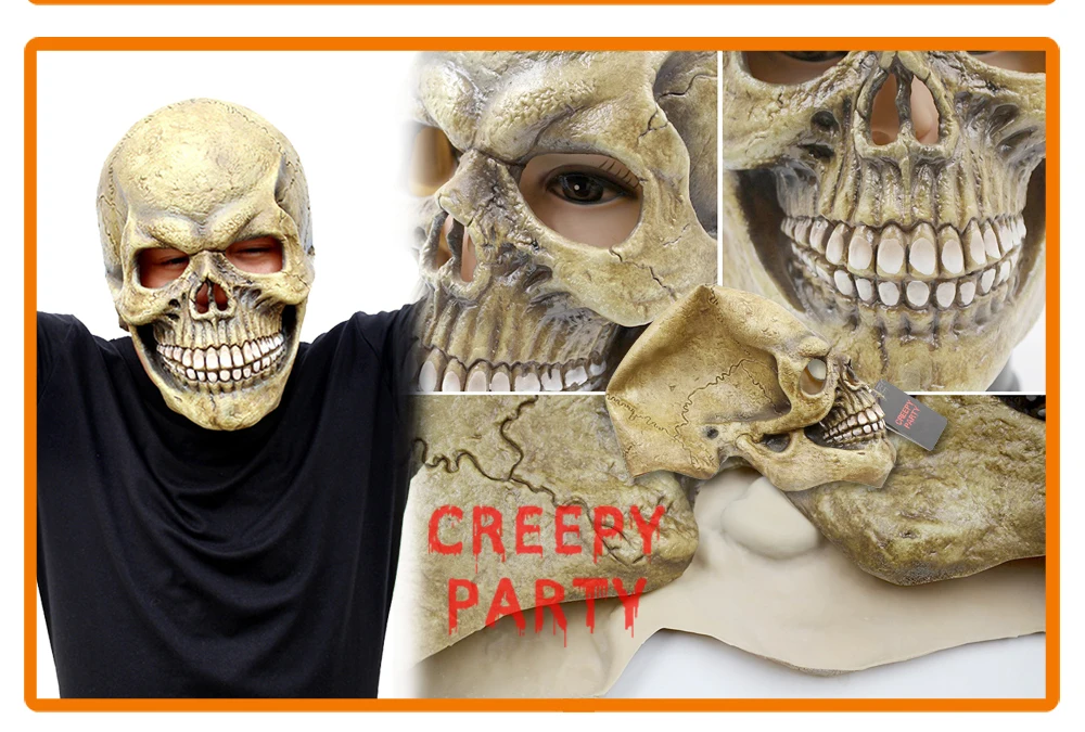 Страшная маска с черепом на всю голову, Реалистичные Маски для Хэллоуина, вечерние латексные маски, страшная маска для косплея, игрушечная бутафория