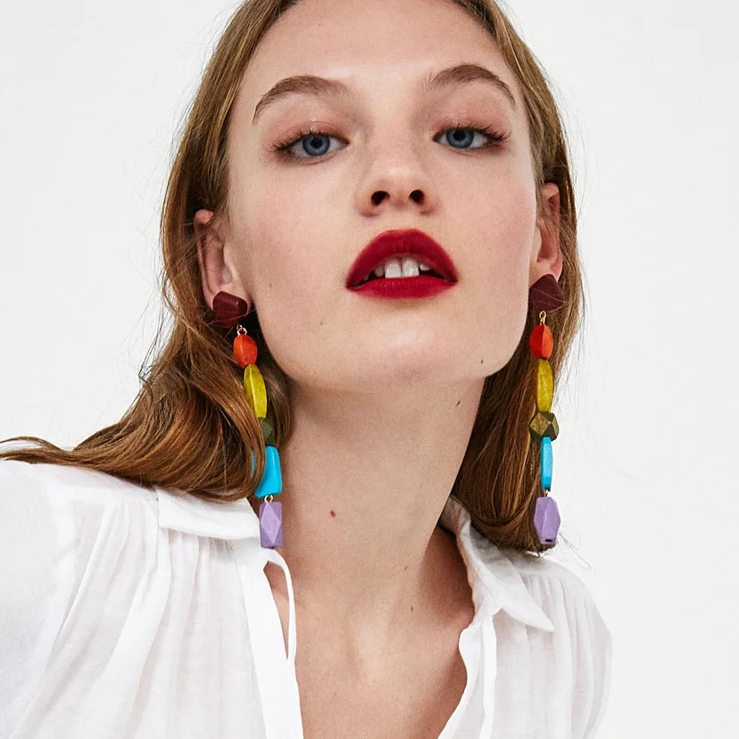 

Vintage Jewelry Wood Women's Earrings Long Bohemian Multicolored Drop Dangle Earring Gift Brincos
