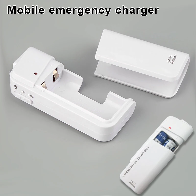 

Universal Portable USB Emergency 2 AA Battery Extender Charger Power Bank Supply Box For iPhone Mobile Xiaomi MP3 MP4 White