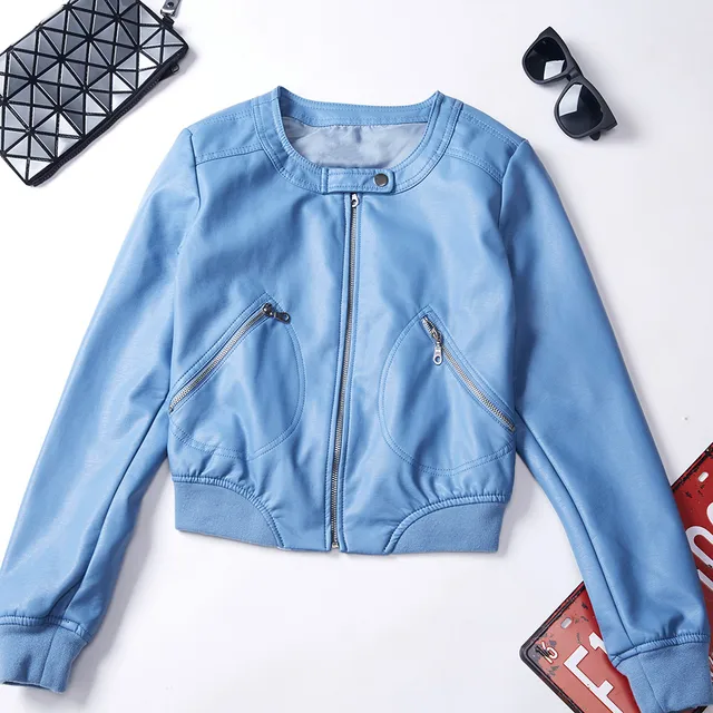 Fitaylor 2018 Faux Leather Jacket Women Plus Size S-5XL O-neck Zipper Casual Jacket Female Short Biker Jacket Black Pink Coat 1