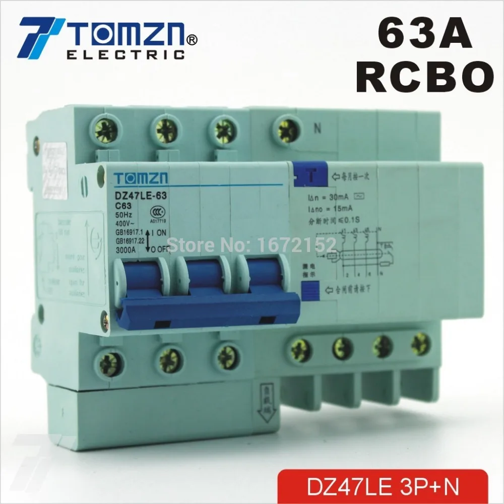 DZ47LE 3P + N 63A 400 В ~ 50 Гц/60 Гц автоматический выключатель с защитой от перегрузки по