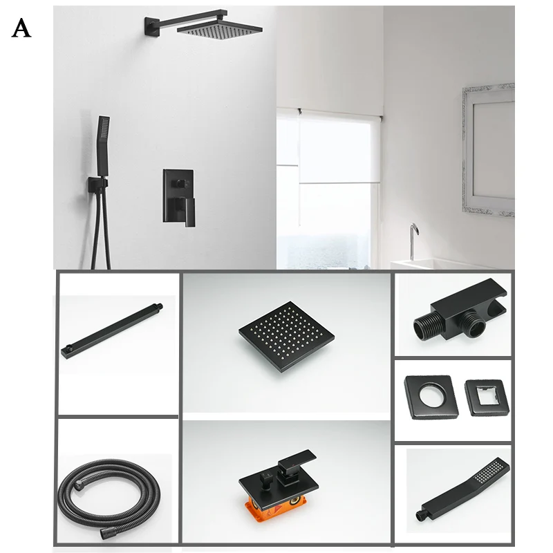  XOXO Brass Black Shower Set Bathroom Faucet Ceiling Or Wall Shower Mounted Shower Arm Diverter Mixe