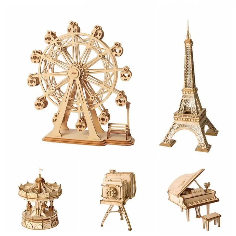 

DIY 3D Puzzle Wooden Camera Carousel Ferris Wheel Piano And Other Brainstorming Learning Educational Toys Children's Toy Puzzles