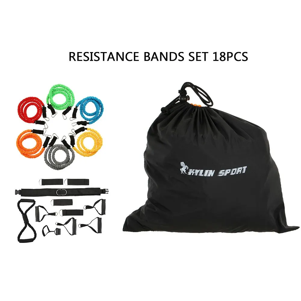 

18 PCS Resistance Band Set Exercise Grip Door Anchor Ankle Strap Chest Expander Fitness Tubes Gym Strength Training Rubber Bands