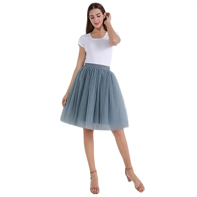 MISSKY летние однотонные Цвет Для женщин юбка 7 Слои лоскутов с бантом праздничное плиссированная юбка-пачка для танцев; модные Тюлевая юбка - Цвет: Smoke gray
