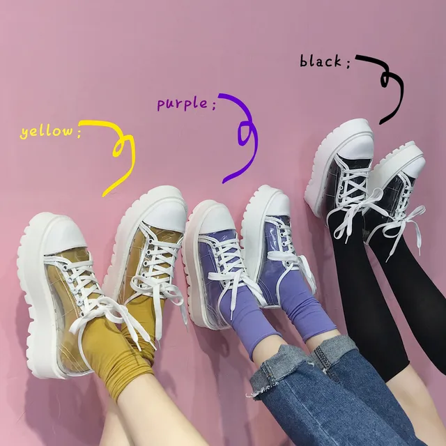 US $17.02 SWYIVY Womens Sneaker Platform Transparent New Platform Casual Shoes Female Student Fashion Canvas