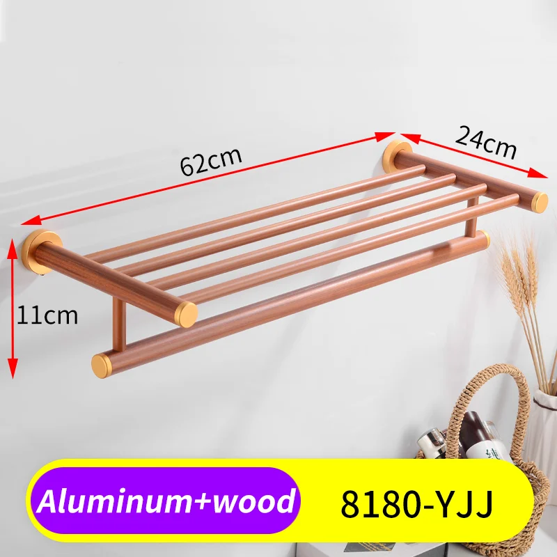 Вешалка держатель для полотенец для ванной комнаты алюминиевая Древесина Держатель для полотенец двойной кронштейн для полотенец в ванную комнату полка настенный держатель для туалетной бумаги - Цвет: 8180-YJJ