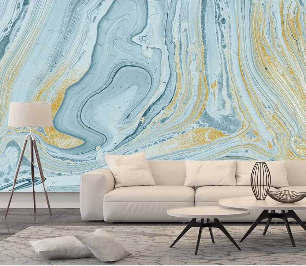 Luxurious Gold Print Blue Texture Marble Wallpaper Murals 3d Wall Photo Mural for Bedroom 3d Wall Murals 3D Marble Wall paper