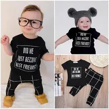 Fashion Infant Kids Bbay Boys Top Shirt +Pants Outfits 2PCS Set 0-24M Letters T-shirt + Plaid Pant Baby Boys Clothes Sets